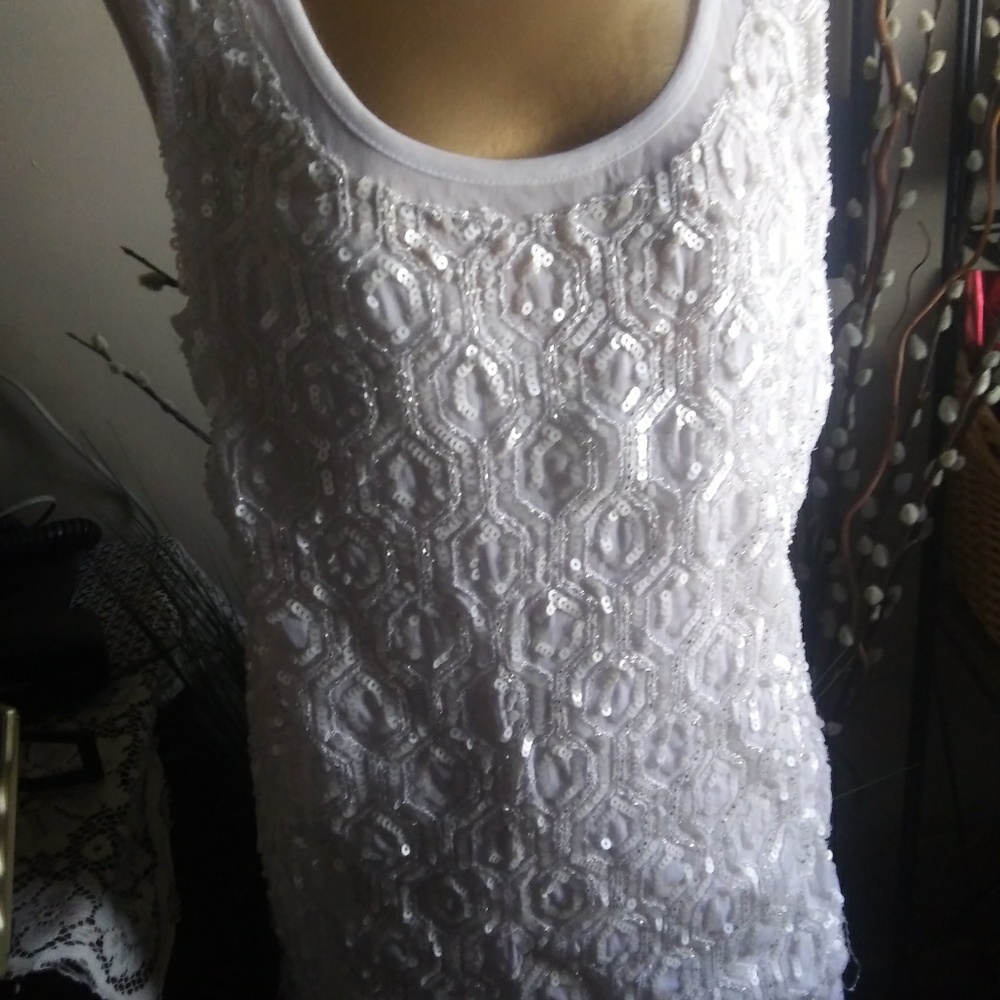 White Sequined Tank Top